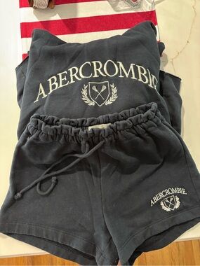 Abercrombie & Fitch Navy Hoodie with White Embroidered Logo
